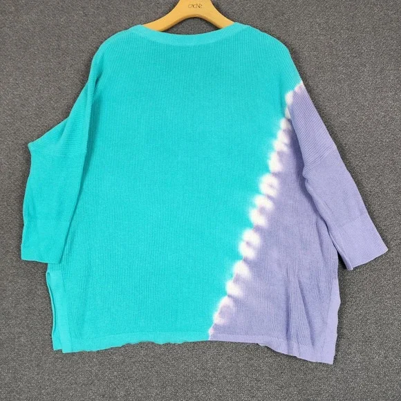 Soft Surroundings Tie Dye V Neck Sweater Aqua‎ Lavender Cotton Size S - Picture 6 of 10